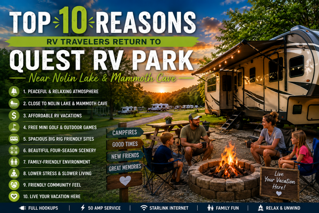 Top 10 Reasons RV Travelers Return to Quest RV Park Near Nolin Lake and Mammoth Cave